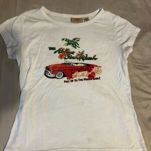 Vintage Route 66 Original Clothing White Tee with Red Car and Floral Design